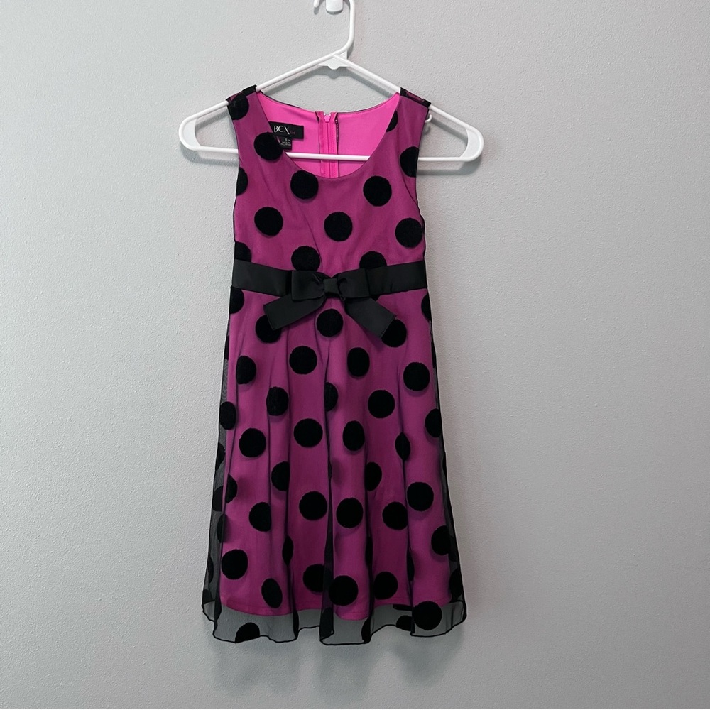 BCX Girl Pink/Black Polka Dot Sleeveless Dress Size 8